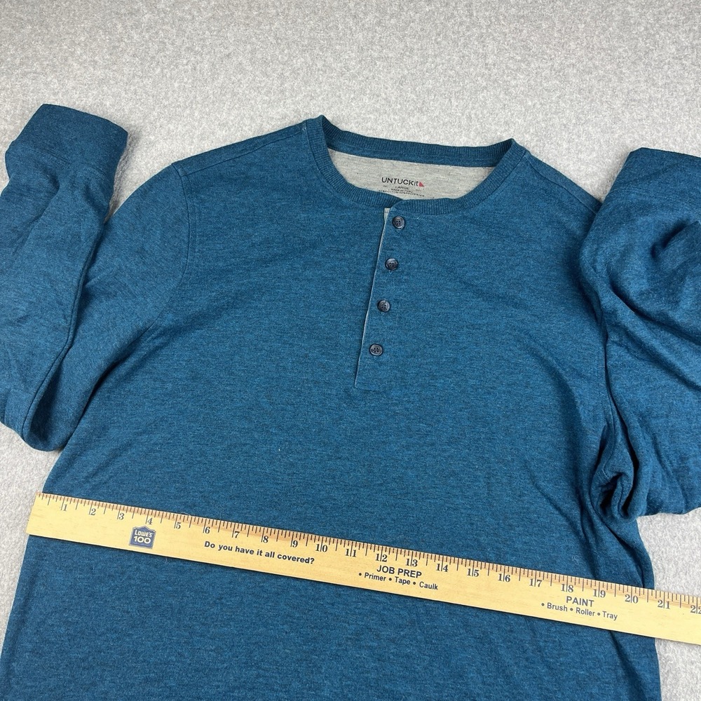 UNTUCKit Pullover Men Large Henley Teal Blue Grassi Lined Long Sleeve Thermal - Picture 7 of 9